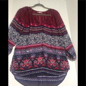 BEACHLUNCHLOUNGE Boho Peasant Blue‎ & Red Blouse Small